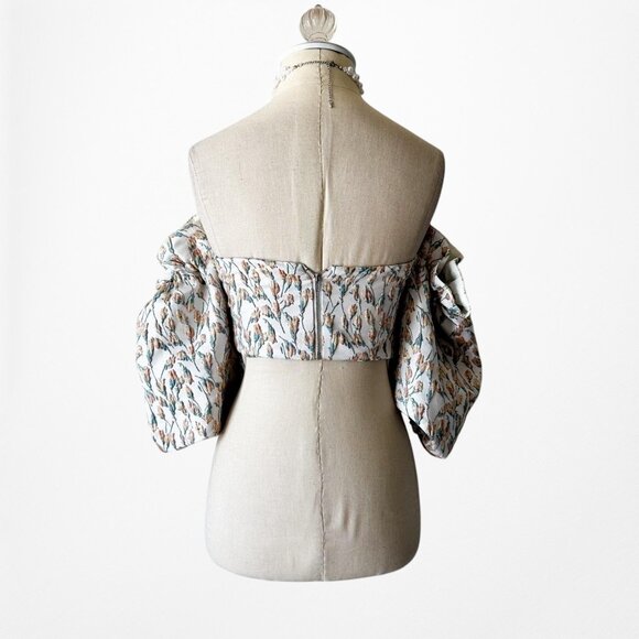 Song of Style Gray Floral Print Puffy Sleeve Sweetheart Crop Top Size XXS/XS - Picture 5 of 7